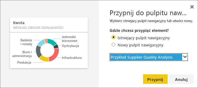 Zrzut ekranu przedstawiający okno dialogowe Przypnij do pulpitu nawigacyjnego.