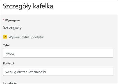 Zrzut ekranu przedstawiający okno dialogowe Szczegóły kafelka.