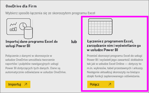 Zrzut ekranu przedstawiający obszar Mój obszar roboczy z wyróżnionym pozycją Przekaż i OneDrive dla firm.