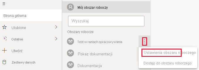 Zrzut ekranu przedstawiający sposób wybierania ustawień obszaru roboczego.