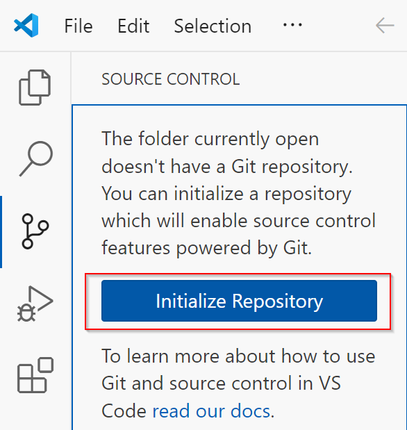 Obraz przedstawiający inicjowanie repozytorium w programie VS Code.