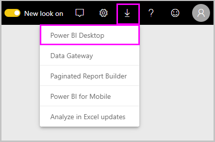 Zrzut ekranu usługi Power BI przedstawiający opcję pobierania programu Power BI Desktop.