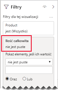 Diagram przedstawiający, że okienko Filtry dla fragmentatora Product teraz filtruje według wartości 