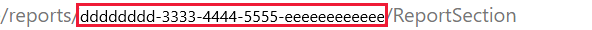 Zrzut ekranu przedstawiający identyfikator GUID identyfikatora raportu w usłudze Power BI U R L