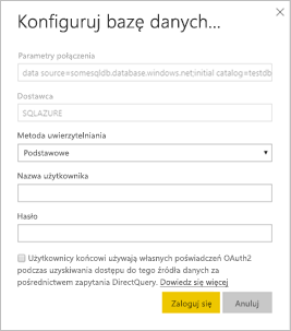 Zrzut ekranu przedstawiający okno dialogowe Konfigurowanie usługi Azure SQL Database.