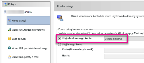 Konfigurowanie konta usługi serwera raportów