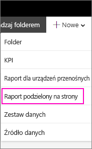 New Paginated Report menu