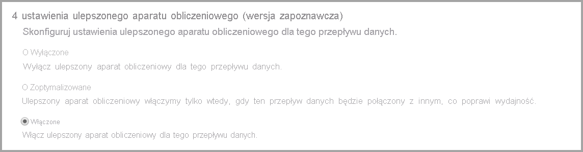 Zrzut ekranu przedstawiający ulepszone ustawienia aparatu obliczeniowego z wybraną opcją w pozycji włączonej.