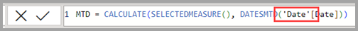 Zrzut ekranu przedstawiający poprawione wyrażenie języka DAX.