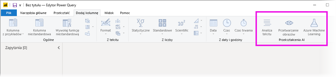 zrzut ekranu przedstawiający szczegółowe informacje o sztucznej inteligencji na karcie Dodawanie kolumny.