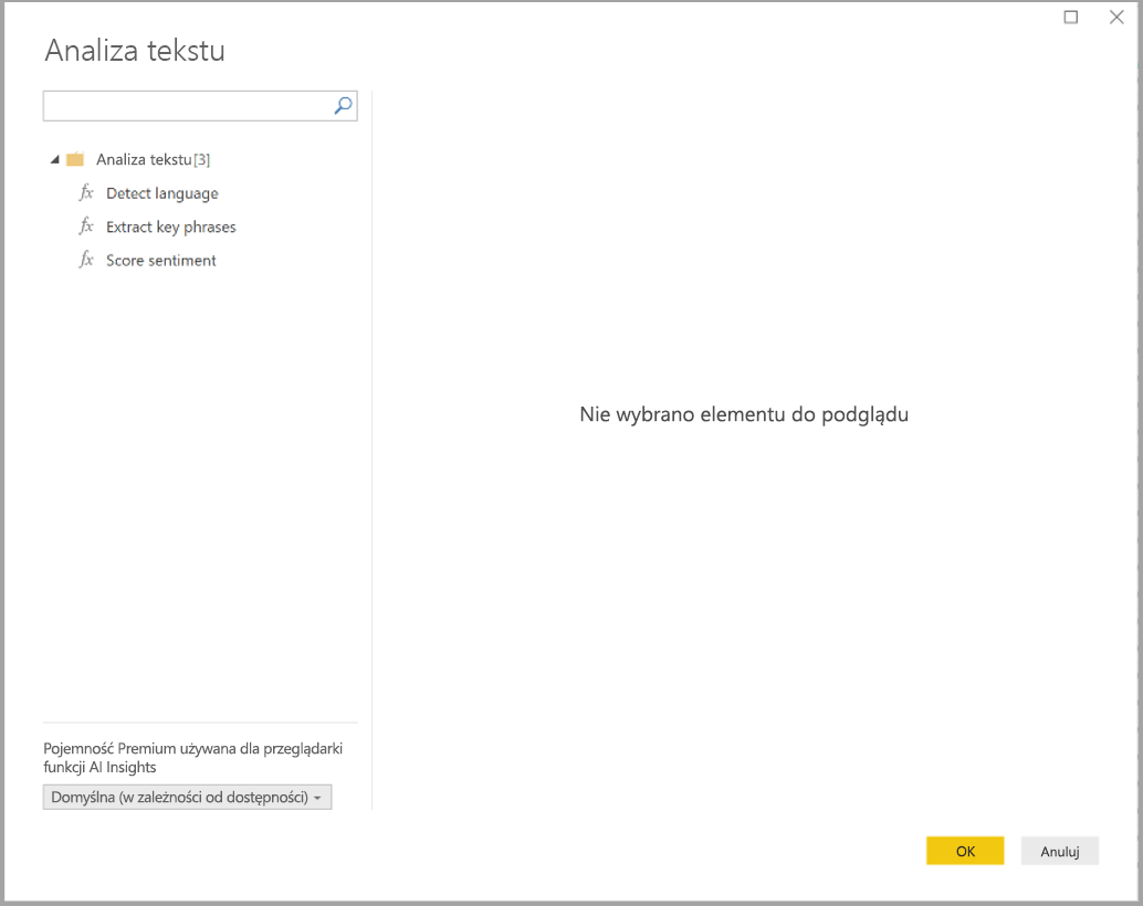 Screenshot of the Text analytics dialog box showing the Detect language function.