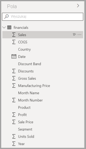 Screenshot of the new Model view Fields list in Power BI Desktop.