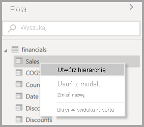 Screenshot of the original context menu for a field in Power BI Desktop.