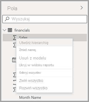 Screenshot of the new context menu for a field in Power BI Desktop.