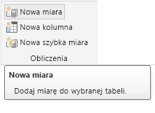 Zrzut ekranu przedstawiający nową miarę ze wstążki.