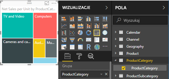 Zrzut ekranu przedstawiający mapę drzewa według kategorii produktów.