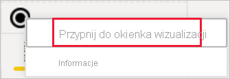 Zrzut ekranu przedstawiający opcję przypinania ikony do okienka wizualizacji.