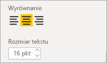 Zrzut ekranu przedstawiający kontrolki Wyrównanie z wybraną opcją Środek.