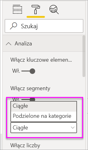 Zrzut ekranu przedstawiający menu rozwijane, które ma ulec zmianie z kategorii na ciągły.