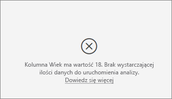 Zrzut ekranu przedstawiający komunikat o błędzie braku wystarczającej ilości danych.