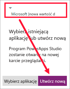 Zrzut ekranu przedstawiający przycisk Utwórz nowy.