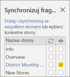 Zrzut ekranu przedstawiający fragmentator Sync District Monthly Sales (Miesięczna sprzedaż w  dystryktu).