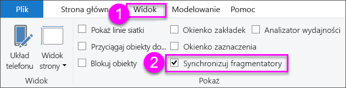 Zrzut ekranu przedstawiający wybór fragmentatorów synchronizacji w programie Power BI Desktop.