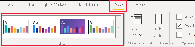 Zrzut ekranu przedstawiający opcje motywu w menu Widok.