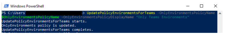 Funkcja UpdatePolicyEnvironmentsForTeams.