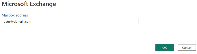 Screenshot of the Microsoft Exchange Online dialog, showing a mailbox address added with the format user@domain.com.
