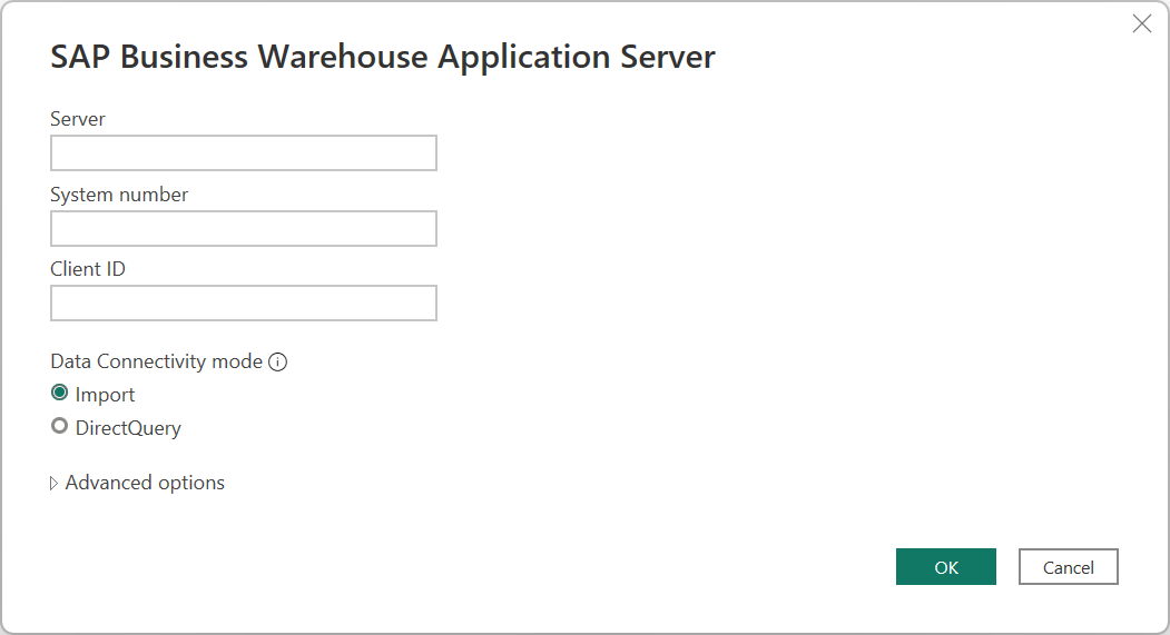 Wprowadź informacje o serwerze aplikacji SAP Business Warehouse.