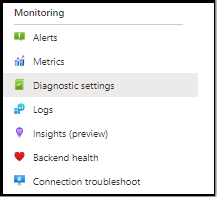 Zrzut ekranu przedstawiający konfigurację ustawień diagnostycznych dla zasobu Application Gateway.