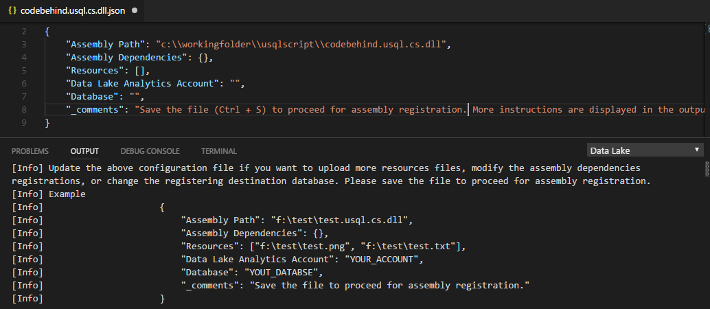 Plik JSON z zależnościami zestawu i parametrami zasobu