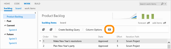 Email work items from backlogs