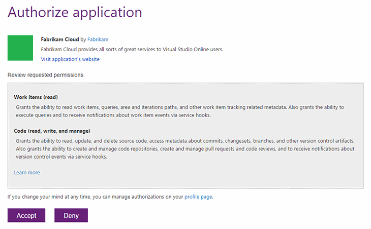 Authorize application dialog