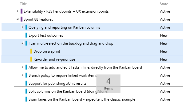 Dragging multiple items on the backlog