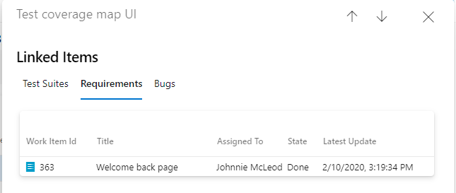 Screenshot of Linked requirements for a test case.