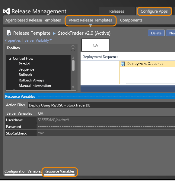 The Resource variables tab 