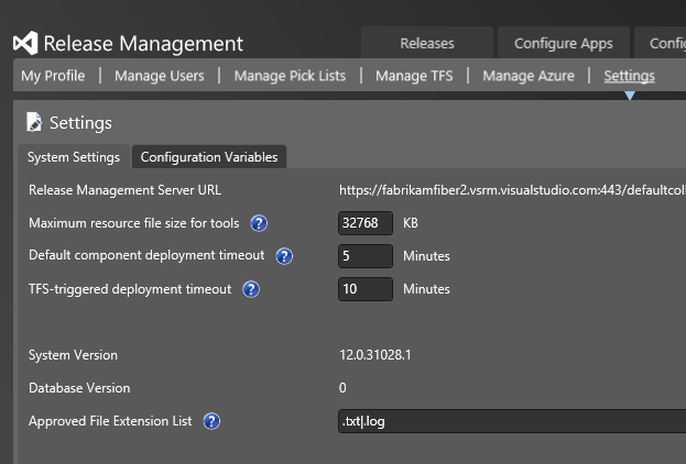 Administration System Settings page