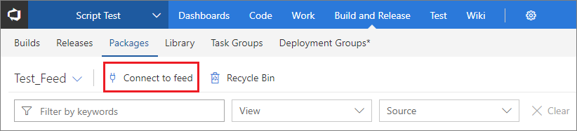A screenshot showing the connect to feed button in TFS.