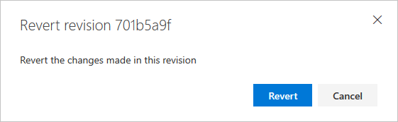 Screenshot fo the Dialog box revert revision. Revert option is selected.