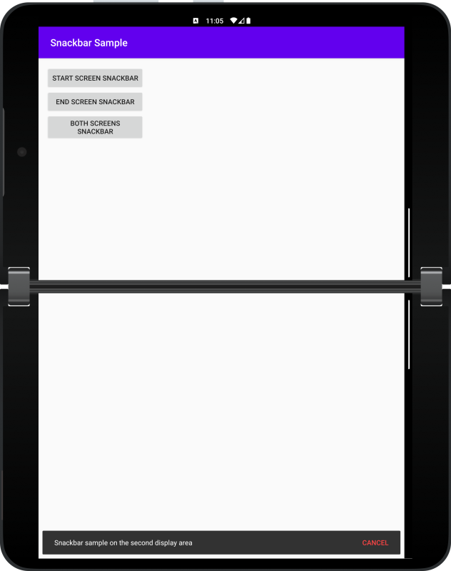 END: snackbar on the second screen, landscape orientation