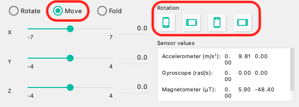 Rotation and movement buttons