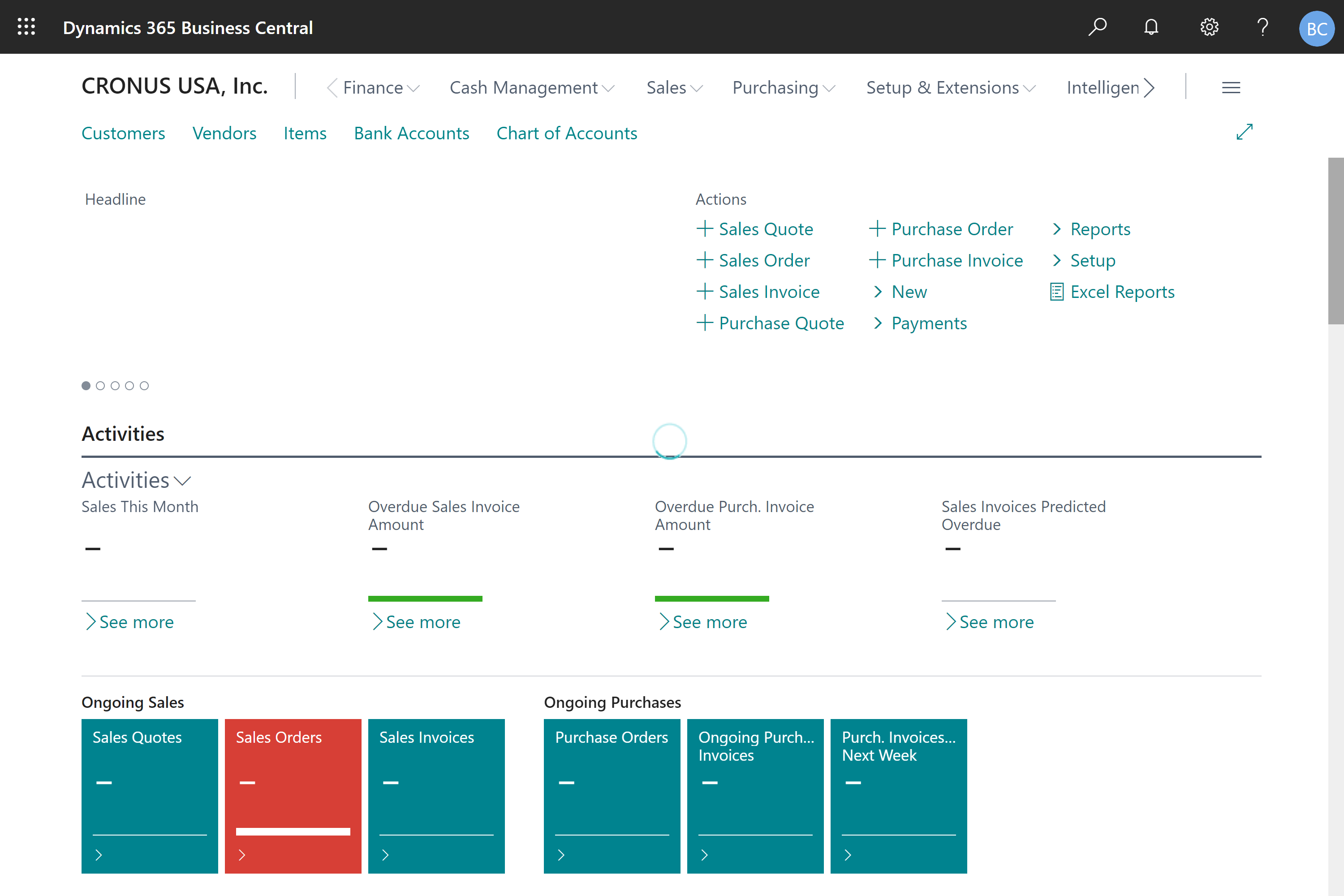 A role center with signature spinner and other visual cues indicating data is still loading