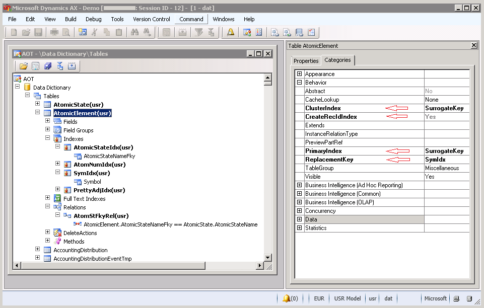 Properties of the CustTable table