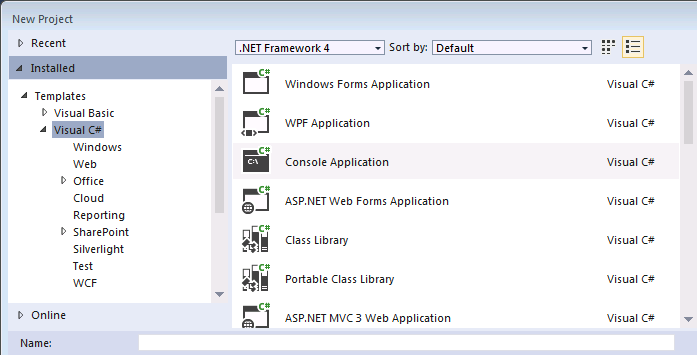 A new console app project dialog in Dynamics 365