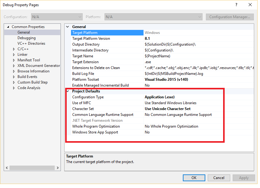 Visual C++ Project Defaults