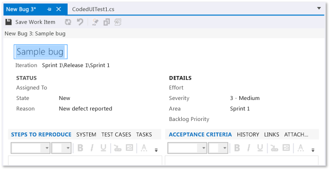 Nowy formularz błędów w Vsual Studio