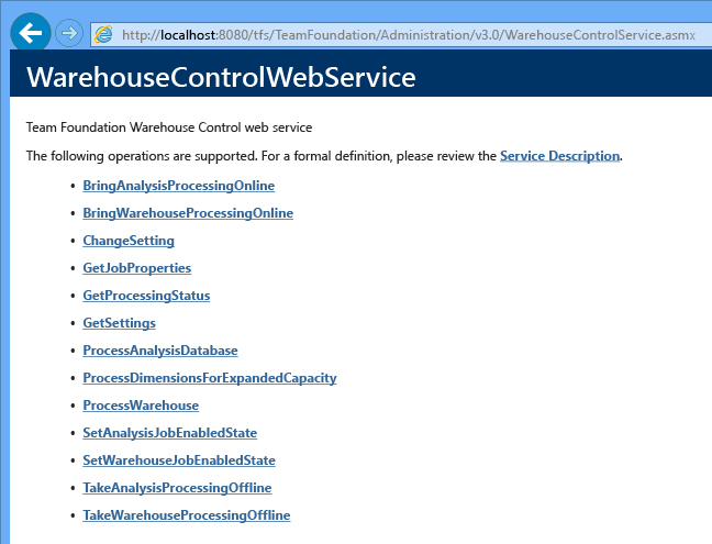 Warehouse Control Web Services page