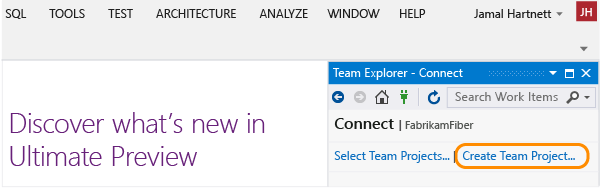 New link on Connect page (Team Explorer)